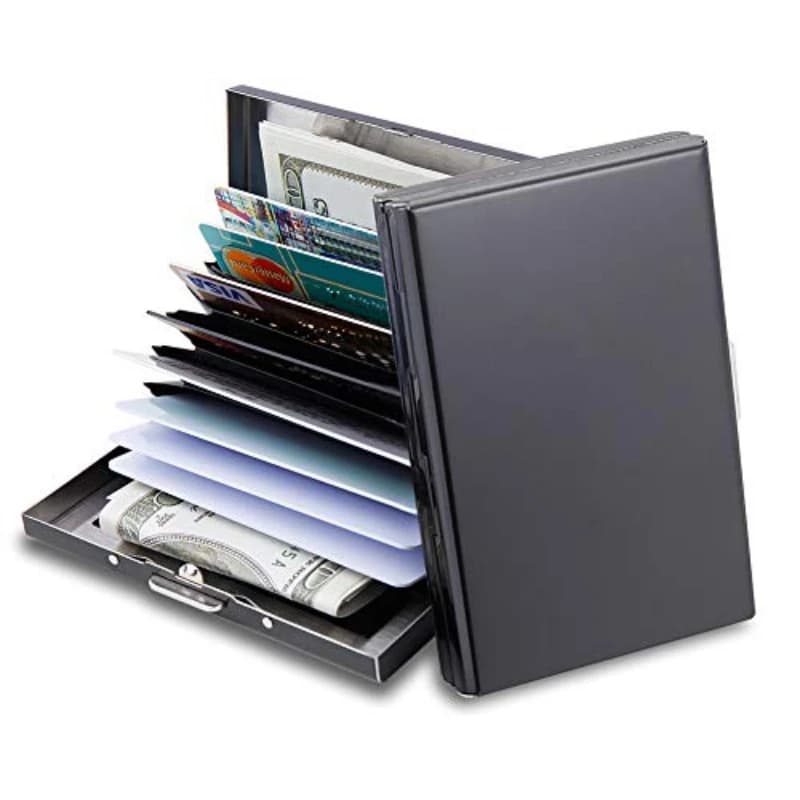 Porta carte di credito RFID da 10 carte Porta carte di credito in metallo Porta biglietti da visita per uomo Donna Confezione regalo