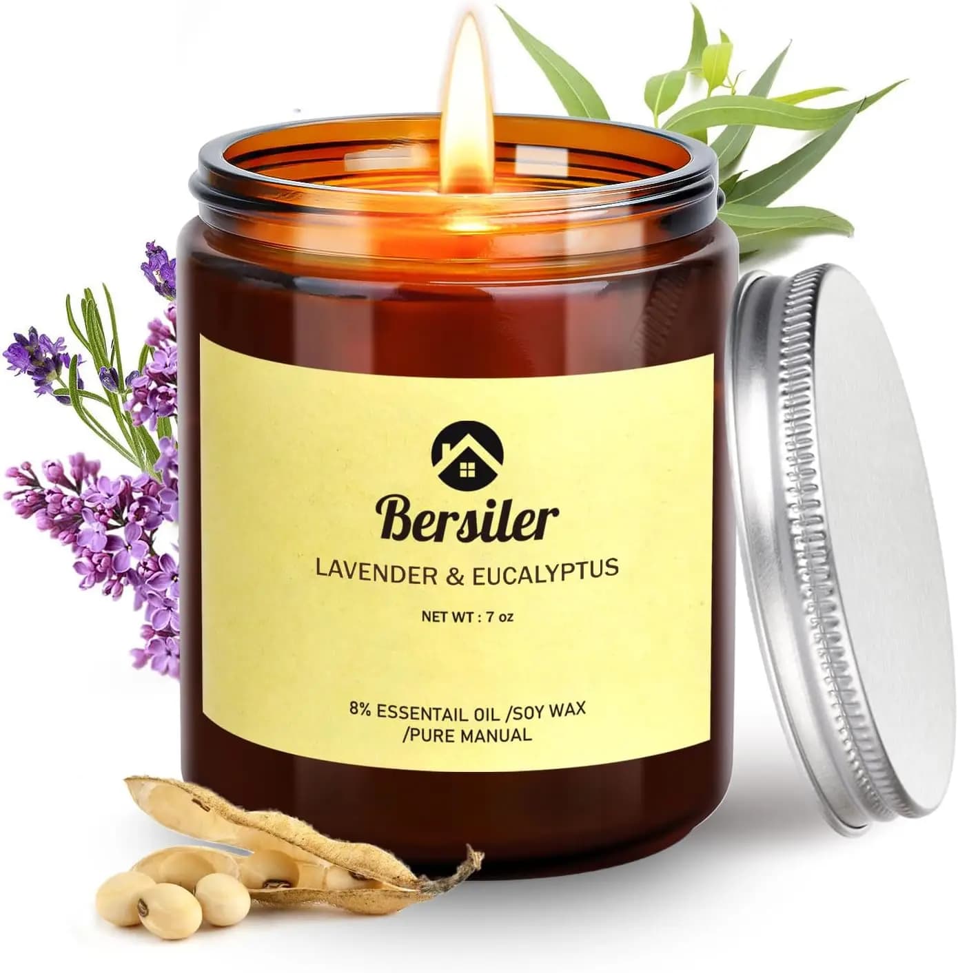Candela Profumata alla Lavanda ed Eucalipto in Cera di Soia, 7OZ per Alleviare lo Stress e Rilassarsi, Regalo per Casa e Camera da Letto