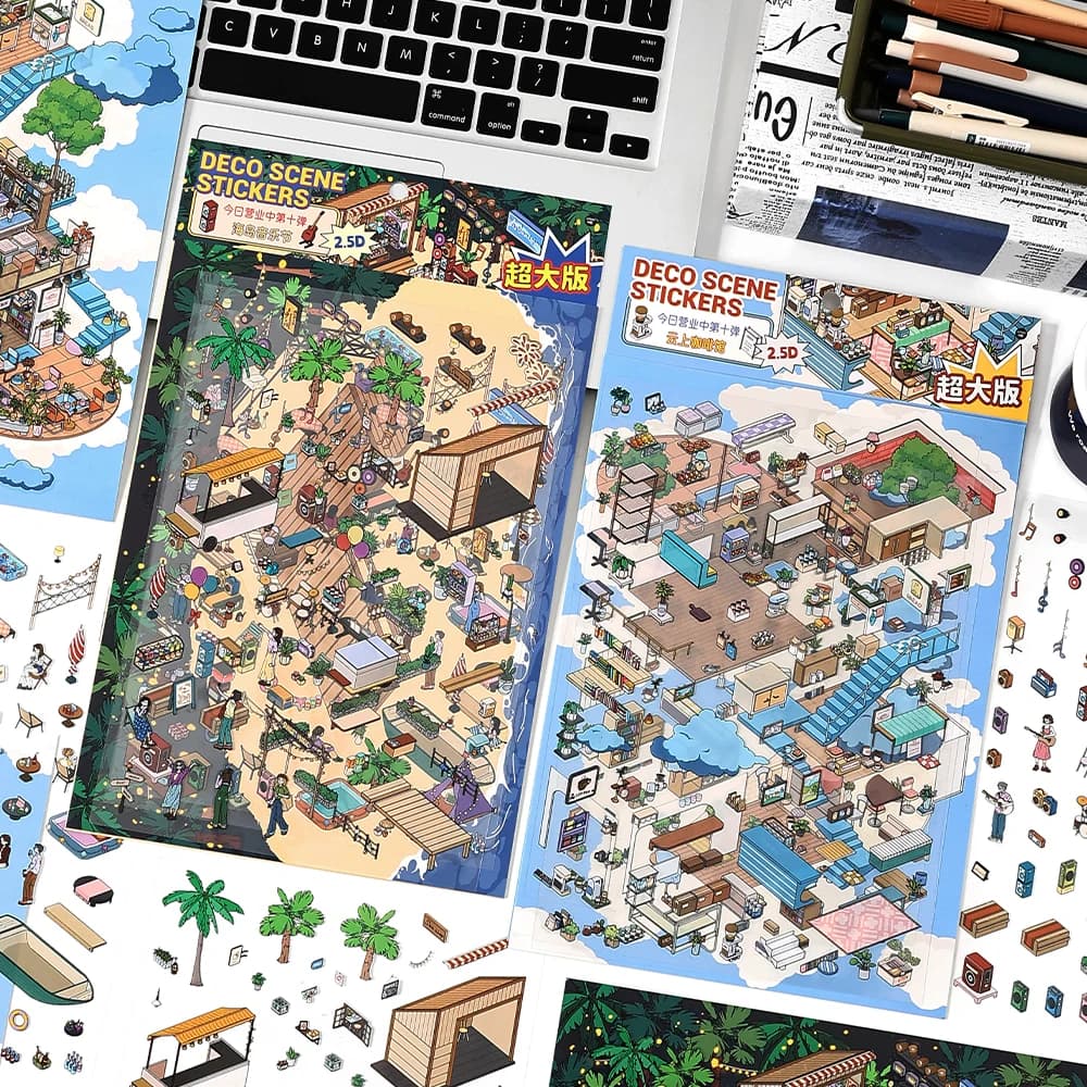Card Lover 4 Pcs [The Ten Version series] Creative Scene Of Landscape Stickers Big PET Paper Scrapbooking Material Scrapbook Kit