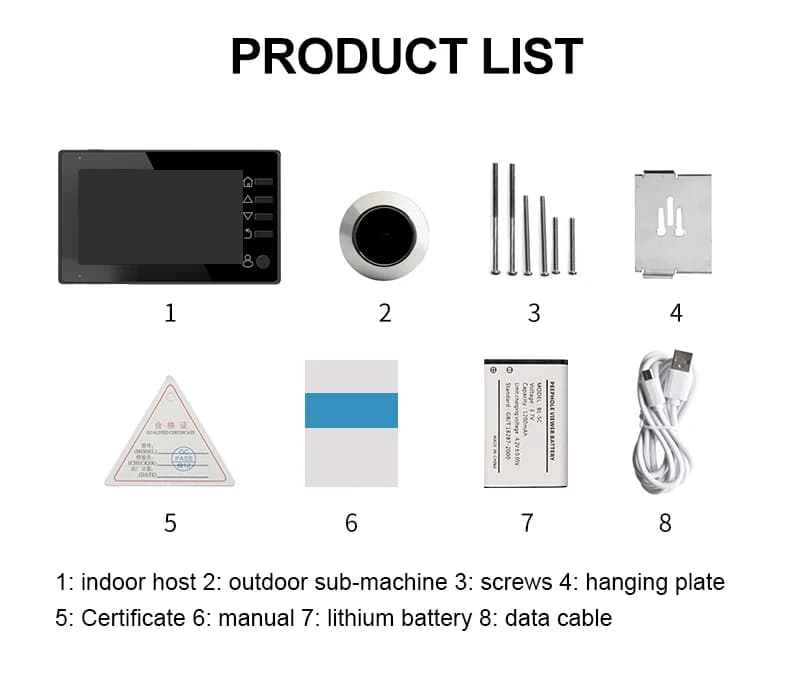 Campanello Digitale Danmini con Telecamera Spioncino e Visore per Porta 120 ° Campanello con Telecamera Spioncino da 4,3 Pollici 2MP X10M