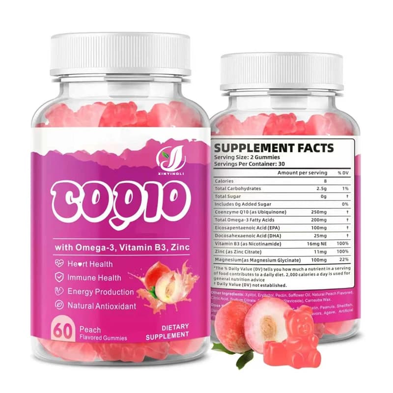 Sugar Free CoQ10 Gummies 250mg, Combined with Vitamin B3 and Zinc, Magnesium Supplements, Suitable for Antioxidant Support
