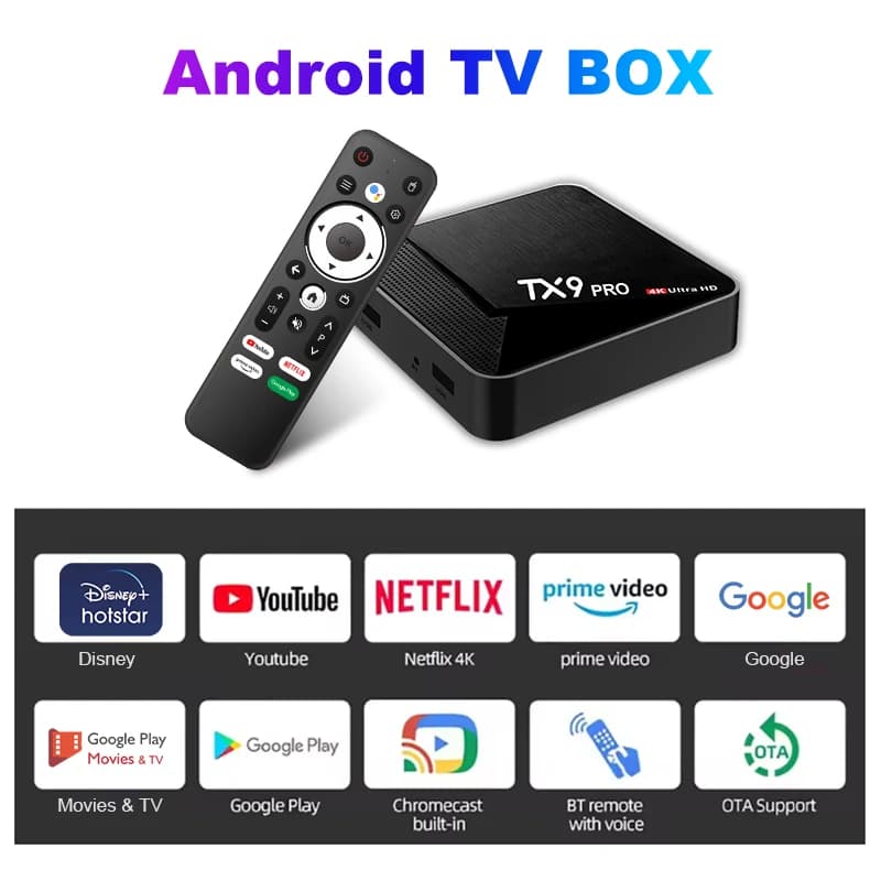 Nuovo Box TV Smart Personalizzato Android 14 Amlogic S905L Quad Core WiFi 2.4G/5G Telecomando Vocale Lettore Multimediale 4K Set-Top Box