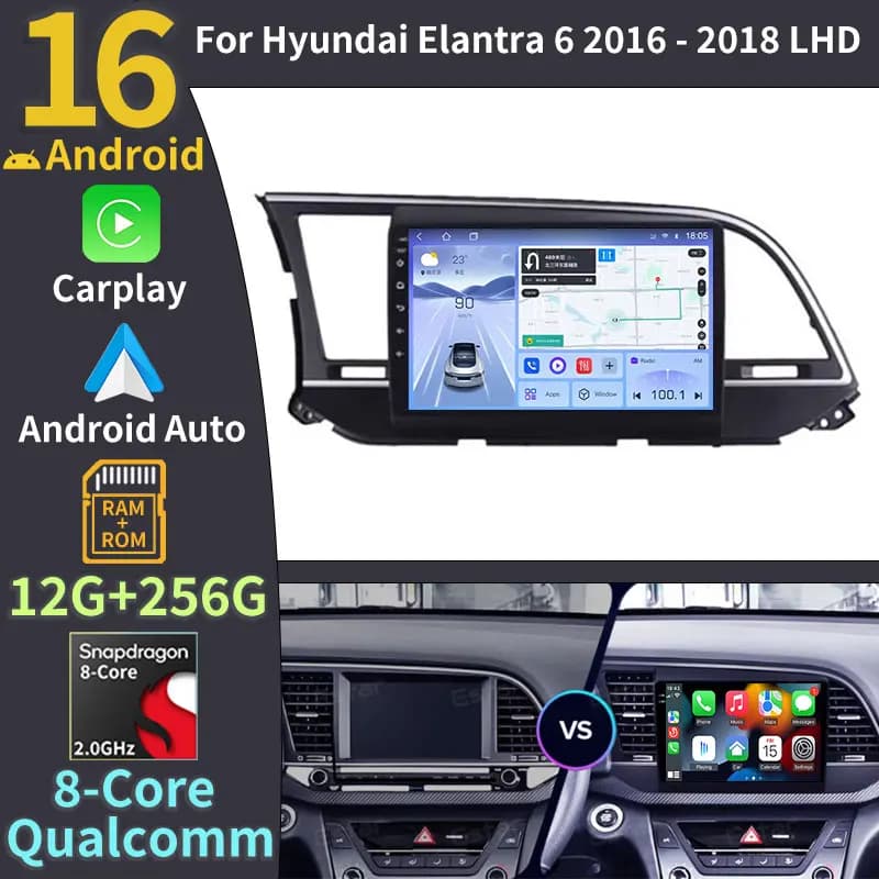 Android 16 Auto Car Radio For Hyundai Elantra 6 2016 -2018 Multimedia Video Player Stereo Touch Screen WIFI 4G Navigation GPS