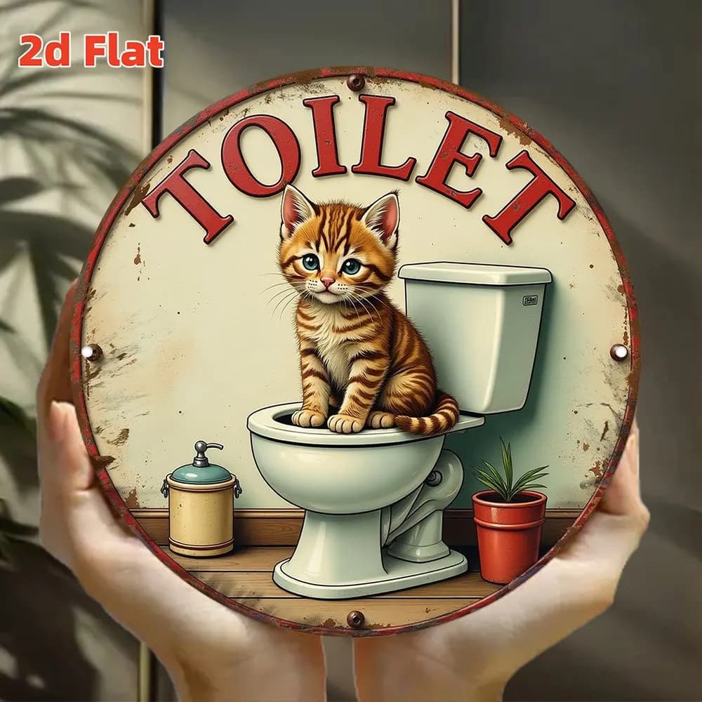 2D Fun Cat Toilet Wooden Round Disc Signboard Decoration Pet Home Decor Cat-owning Families Pet Hotel Cat shelter animal clinic