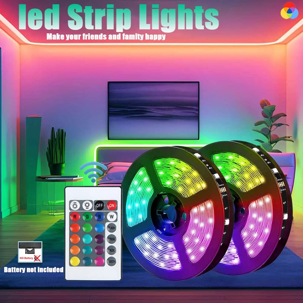 Striscia LED RGB 5050 con Telecomando a 24 Tasti, Luci a Striscia LED da 1m a 40m per Camera da Letto, Cucina, TV, Festività (Halloween, Compleanno)