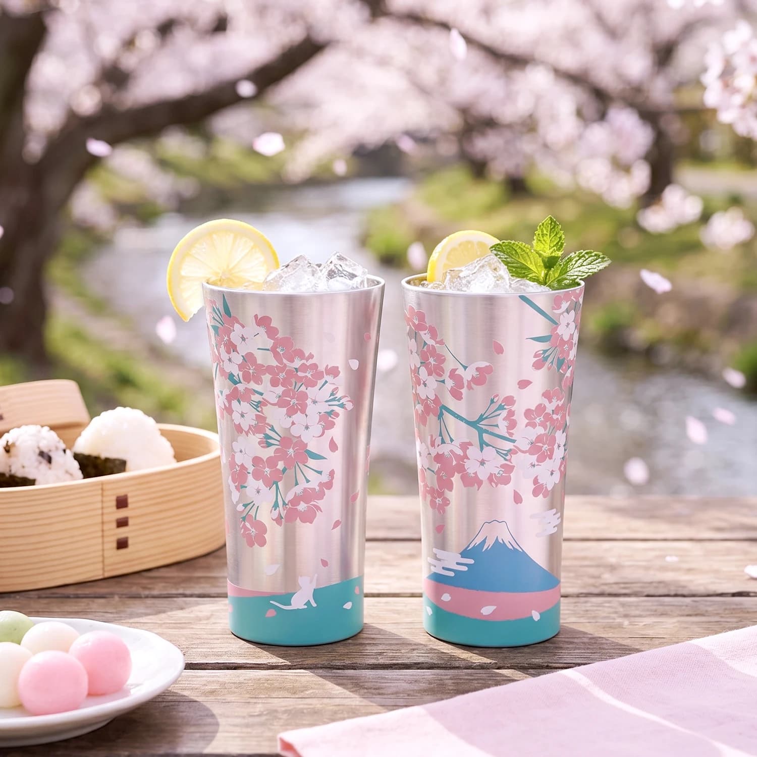 New Romantic Cherry Blossoms Color Changing Aluminum 360ml Beer Cup Aluminum Metal Mug Water Mugs Coffee Travel Mug Gift Box Cup