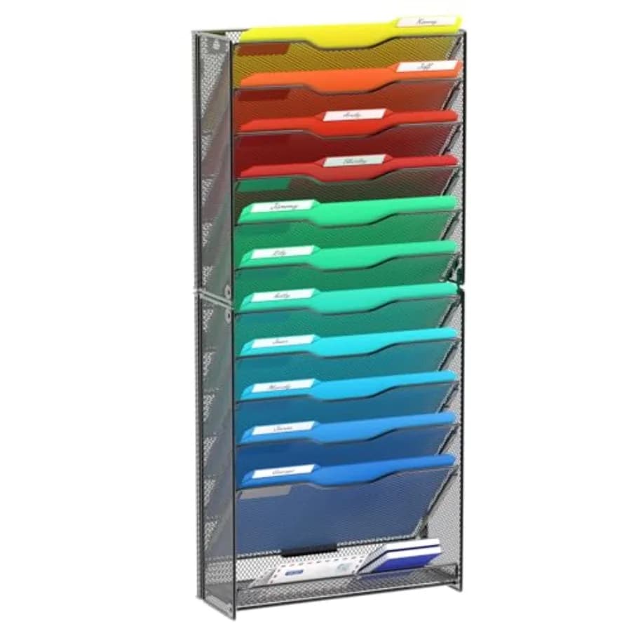 Organizzatore da Parete a 12 Livelli, Portadocumenti da Parete, Porta Cartelle e Posta in Rete Metallica Nera