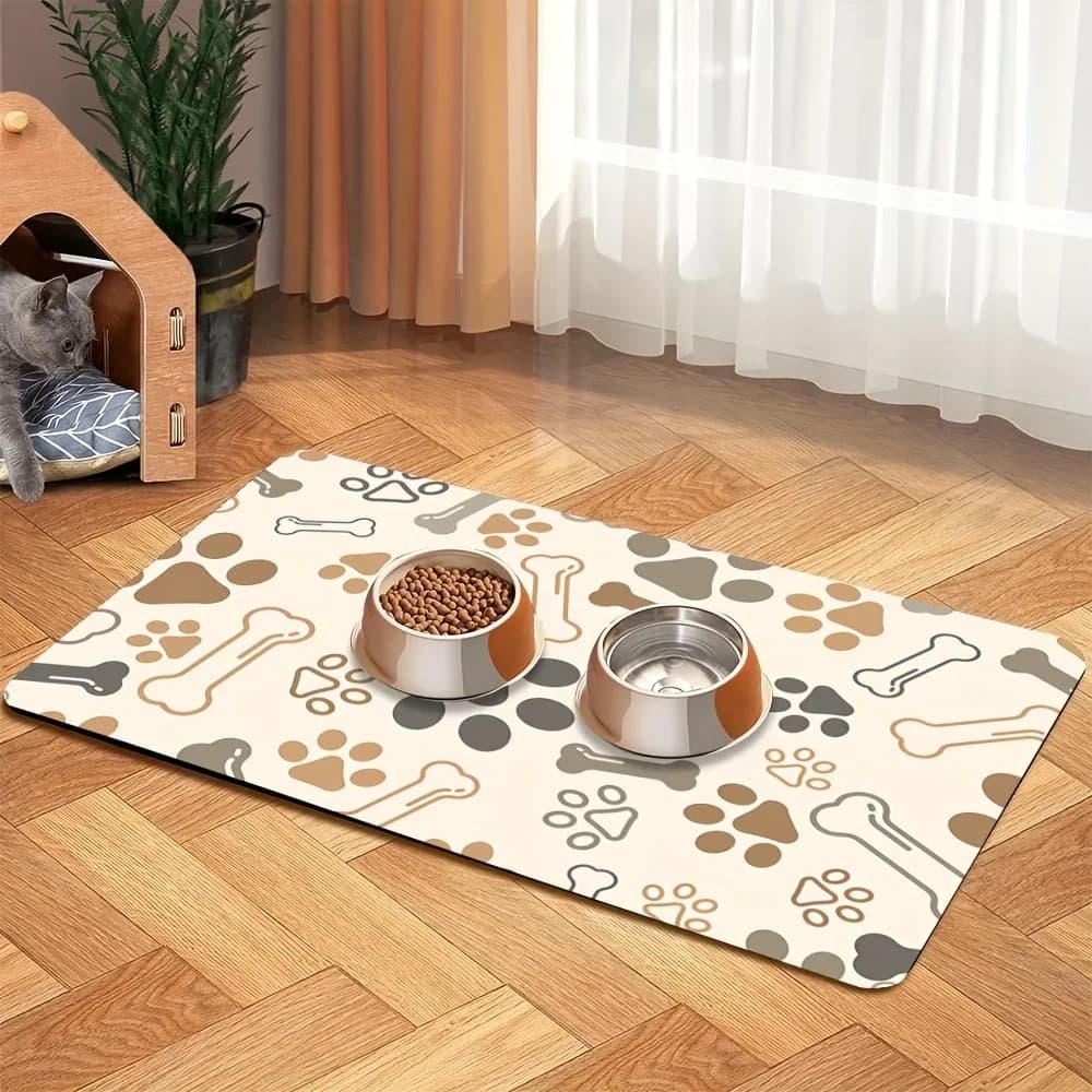 VIKAMA Tappetino per pasti per animali domestici, Diatomite Assorbente d'acqua Facile da pulire Tappetino per alimenti ad asciugatura rapida, Tovaglietta per l'alimentazione di cani e gatti