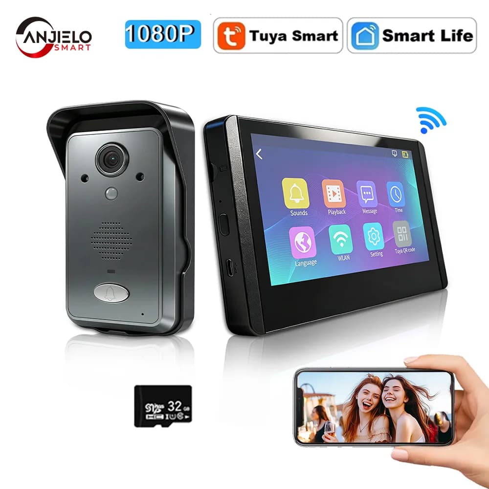 ANJIELO Campanello Video Wifi Halow Wireless 1080P con Sistema Intercom, Touchscreen, Lunga Distanza 300M, Rilevamento Movimento, Senza Cavi