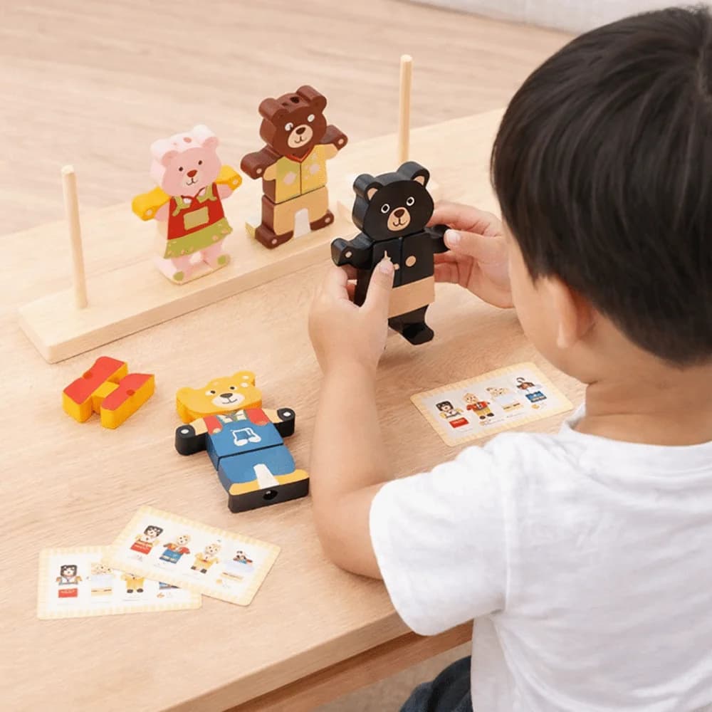 Creative Children's Color Sorting Bear Shaped Interactive Wooden Stacking Block Shape Matching Dress Up Block