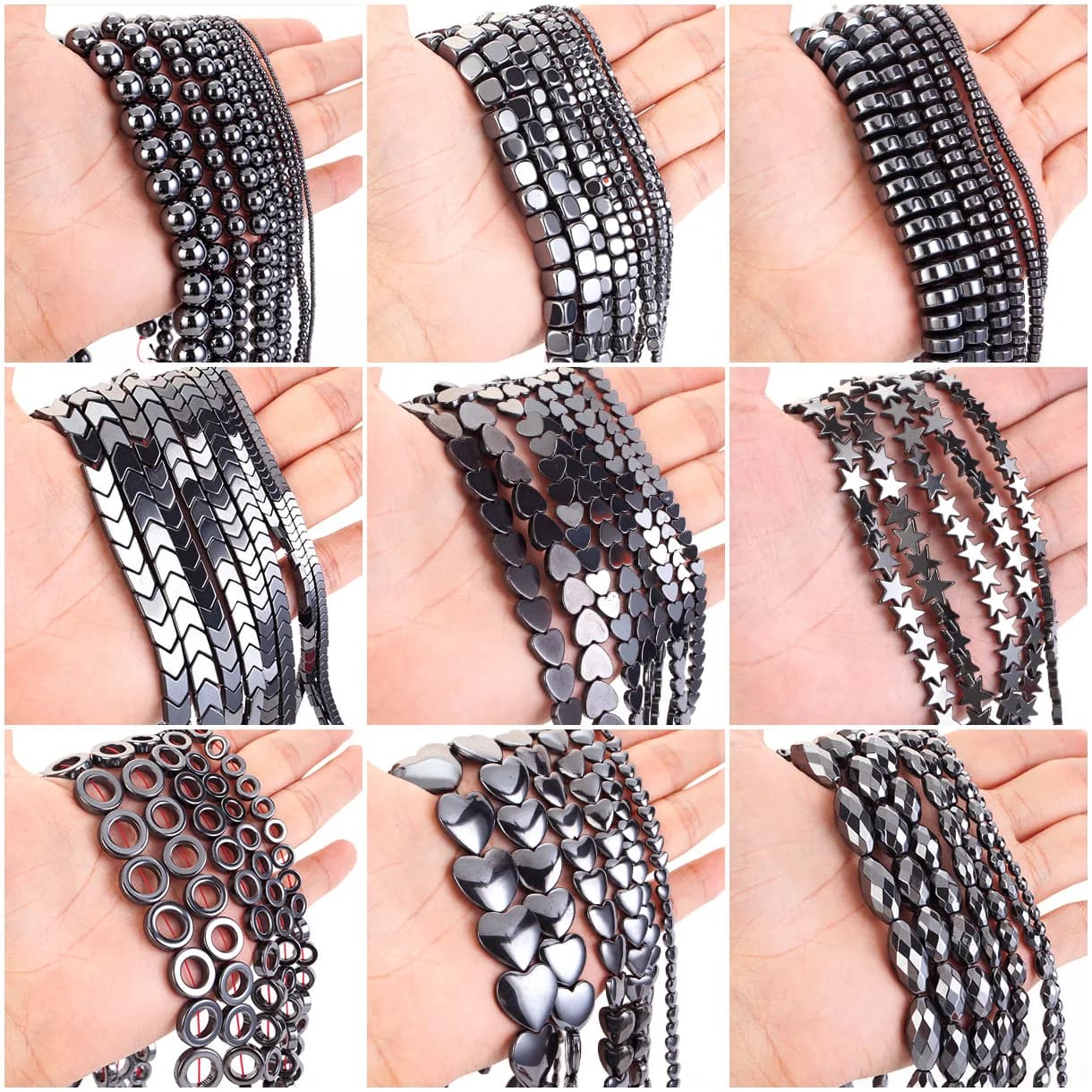 Perline di pietra ematite naturale Stella Cuore Freccia Cilindro Perline distanziatrici a forma di croce per risultati di creazione di gioielli Braccialetti con ciondoli fai da te