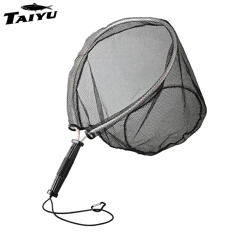 TAIYU Rete da pesca in nylon con manico in alluminio Guadino portatile senza nodi per la pesca a mosca Durevole resistente alla corrosione Attrezzatura a mano