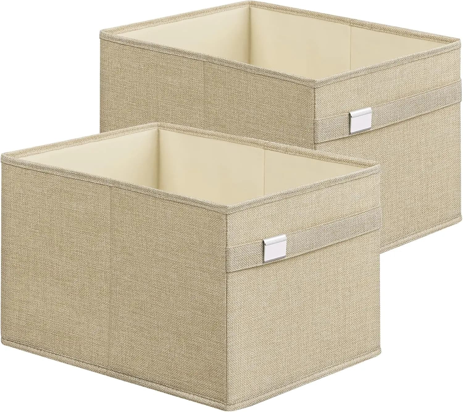 Set di 2 Cesti Portaoggetti, 15.7x11.8x9.8 Pollici, Contenitori Pieghevoli con Manici e Portaetichette, Aspetto Lino