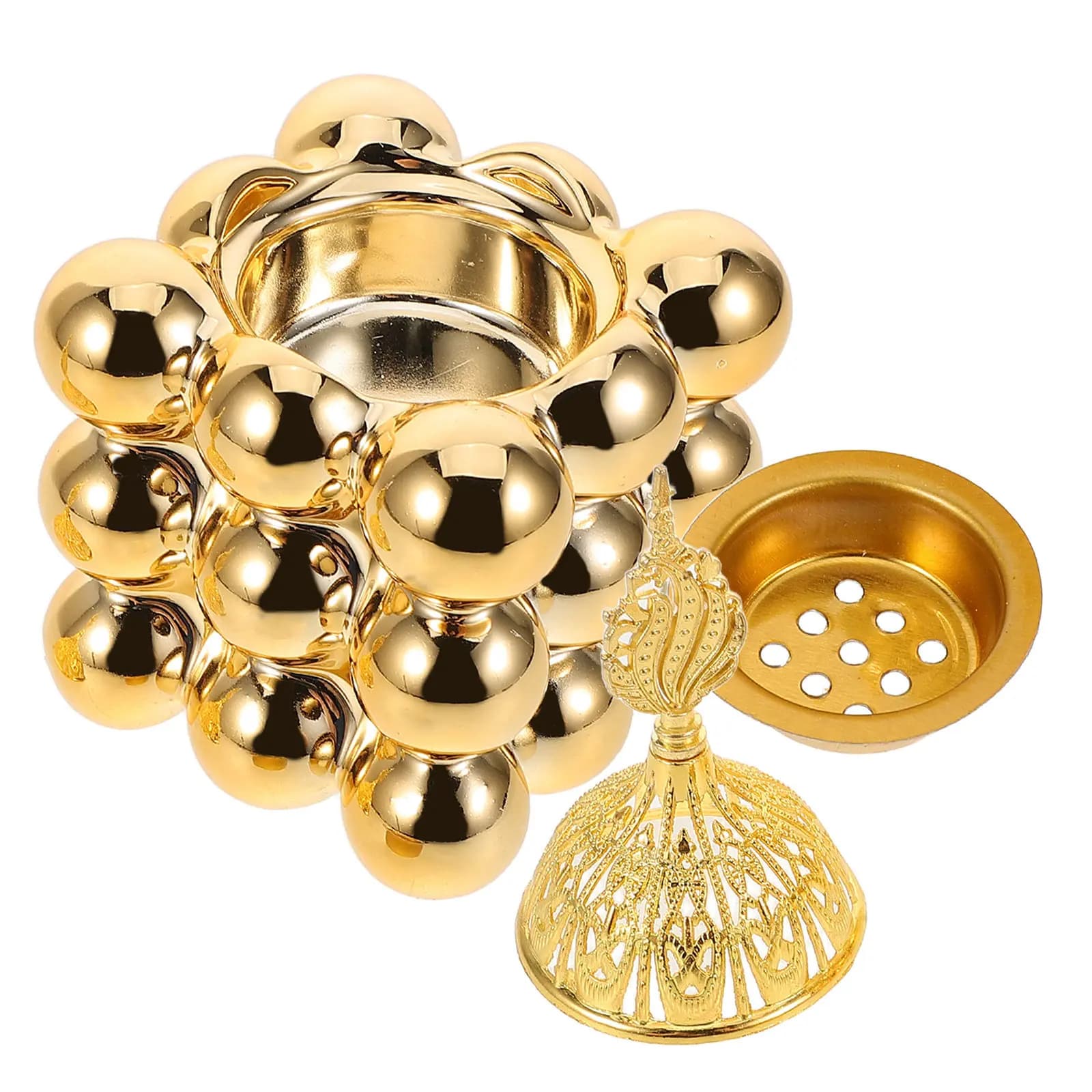 Golden Ceramic Cube Incense Burner Arabian Bukhoor Censer Handheld Portable Aromatherapy Diffuser for Ramadan Eid Yoga