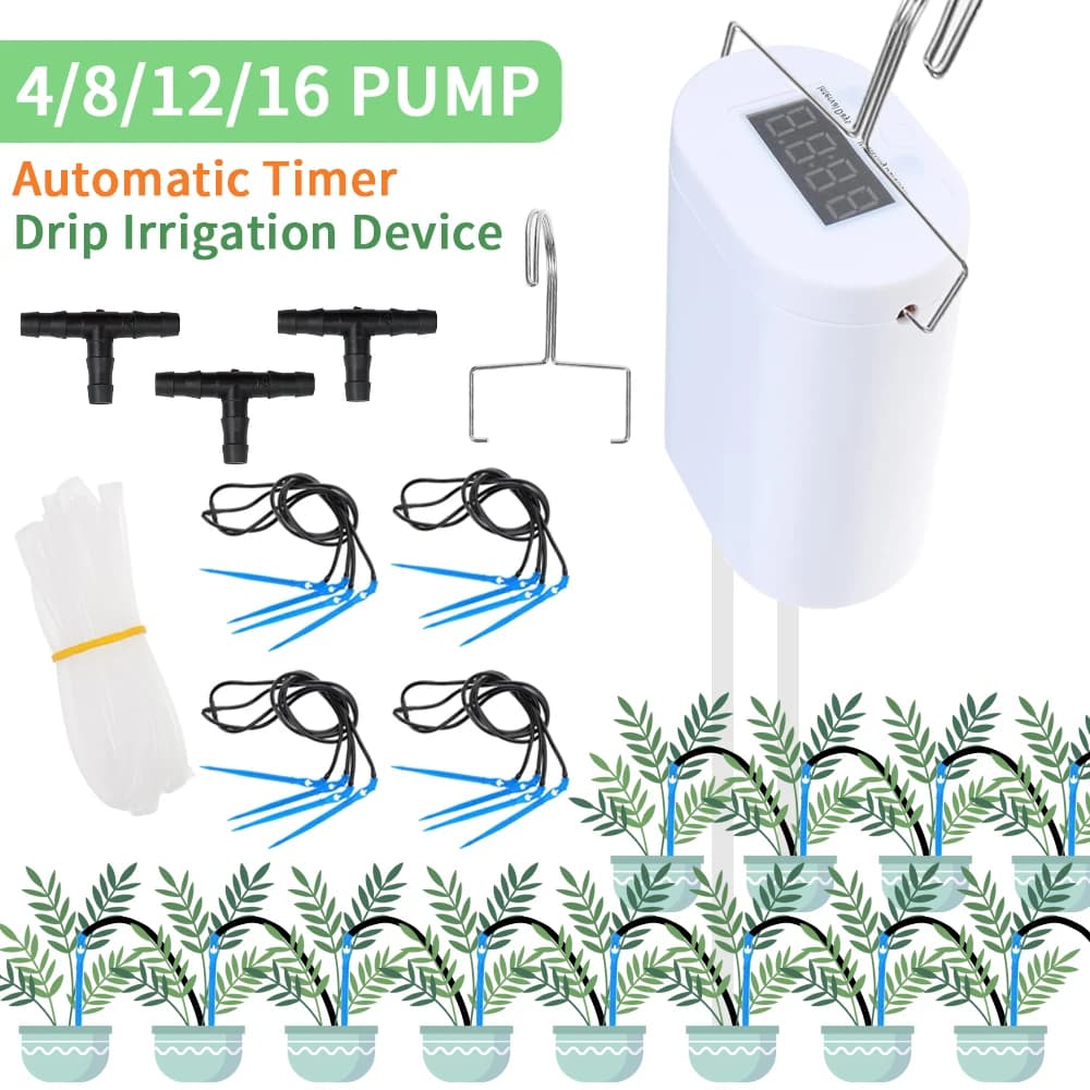 Automatico Pianta Fiore Pompa di Irrigazione Casa Sprinkler Dispositivo di Irrigazione a Goccia 2/4/8/16 Teste Pompa Timer Sistema Kit Attrezzo Da Giardino