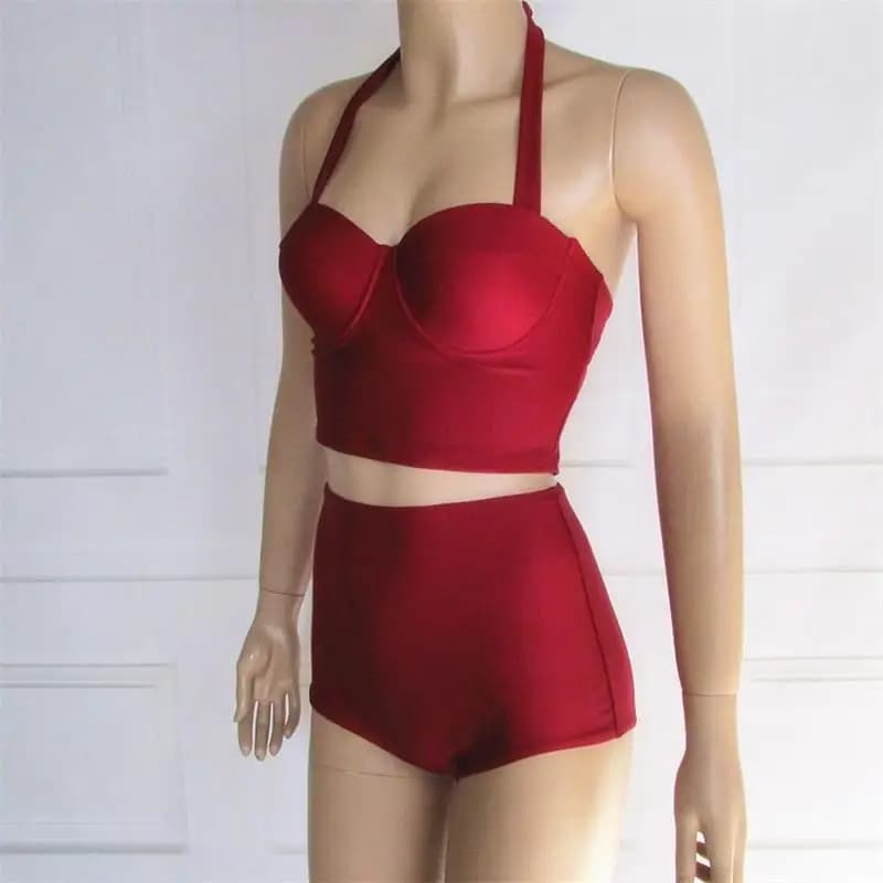 Nuovo Bikini Vintage a Vita Alta da Donna, Costume da Bagno Separato con Ferretto in Acciaio, Modellante, Taglie Forti, per Acque Termaali