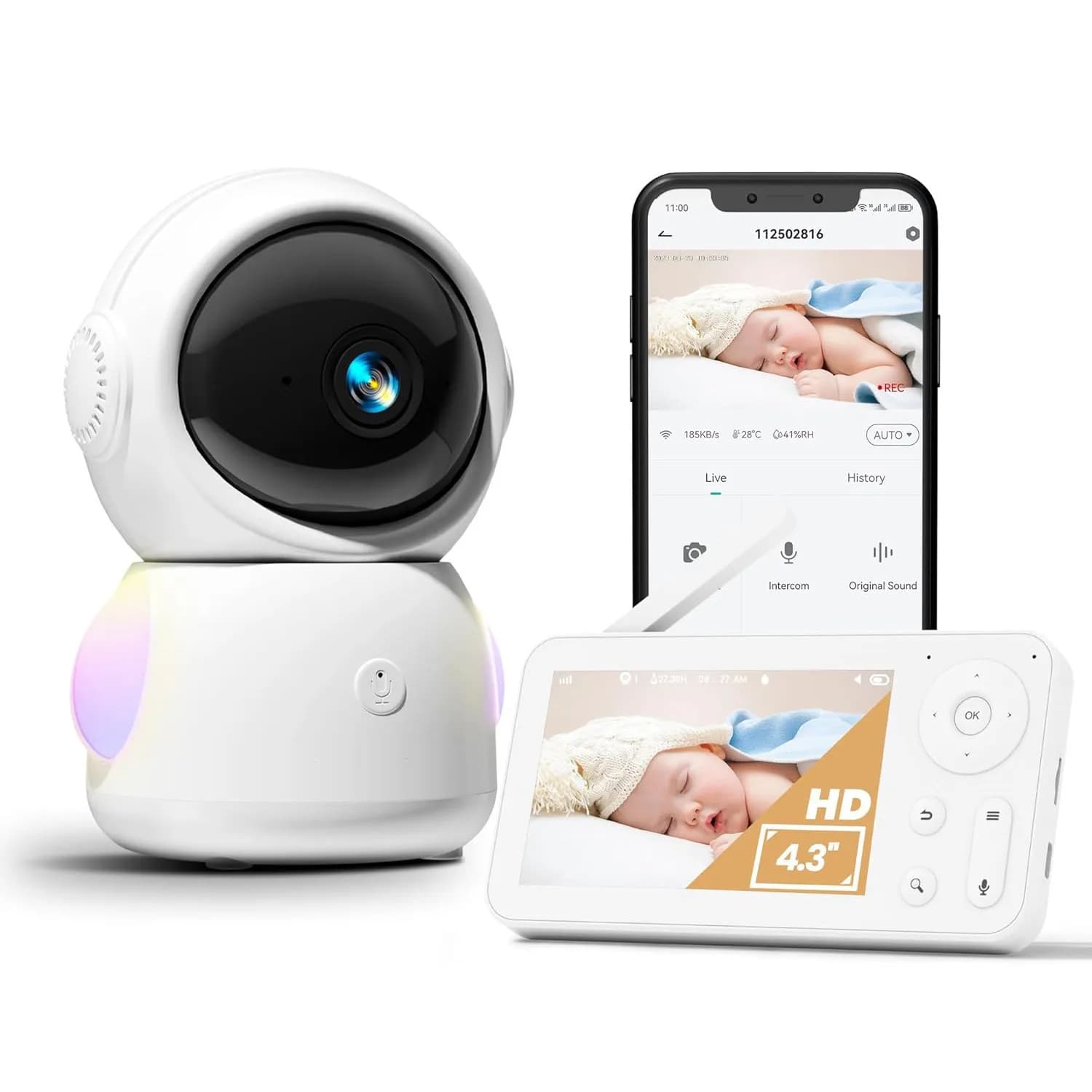 4.3Inch Screen 2MP 1080P Full Color Intercom WIFI Baby Monitor Wireless PTZ Night Vision Feeding Remind BabySitter Camera