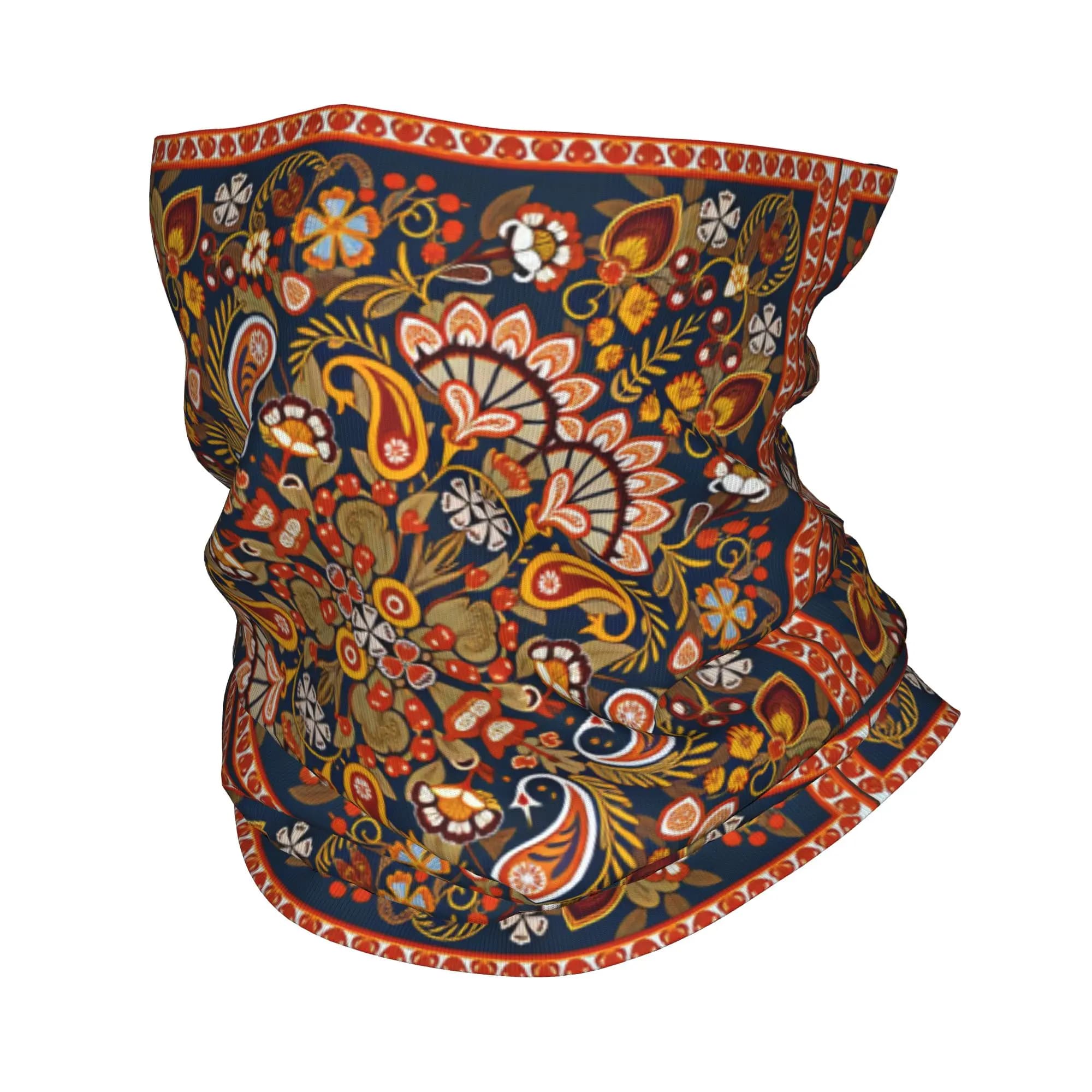 Burnt Orange Boho Paisley Mandala Bandana Balaclava Autumn Hiking Camping Sun Protection Cycling Mask Soft Warm Face Cover Mask