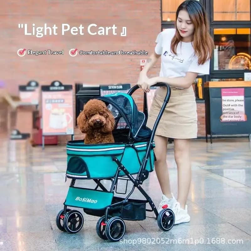 Carrello Pieghevole in Metallo a 4 Ruote Leggero per Cani e Gatti, Trasportino con Ruote per Viaggi e Passeggiate all'Aperto