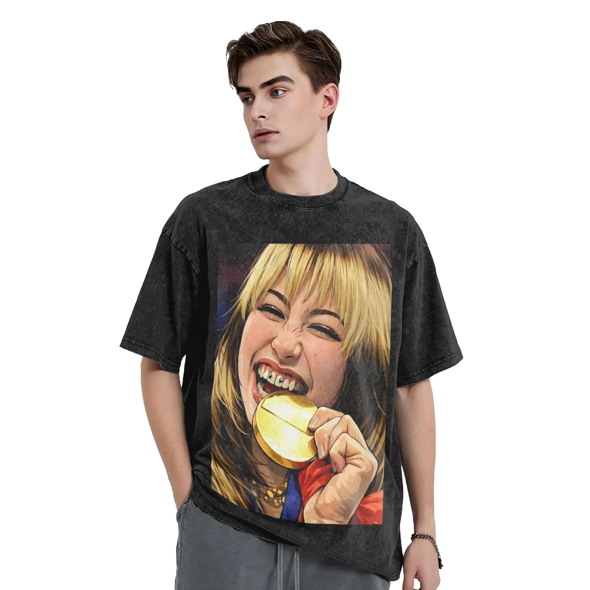 T-Shirt Alysa Liu per Pattinaggio Artistico, Stile Hip Hop in Cotone Lavato, Maglietta Vintage Harajuku per Uomo e Donna, Abbigliamento Streetwear Estivo