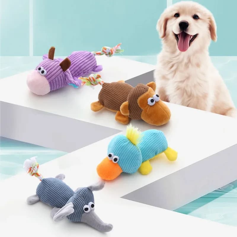 ​ ​ Giocattoli per Cani in Peluche a Forma di Animali Carini con Coda Annodata, Giocattoli Resistenti da Masticare per Cuccioli in Fase di Dentizione e Gioco Interattivo