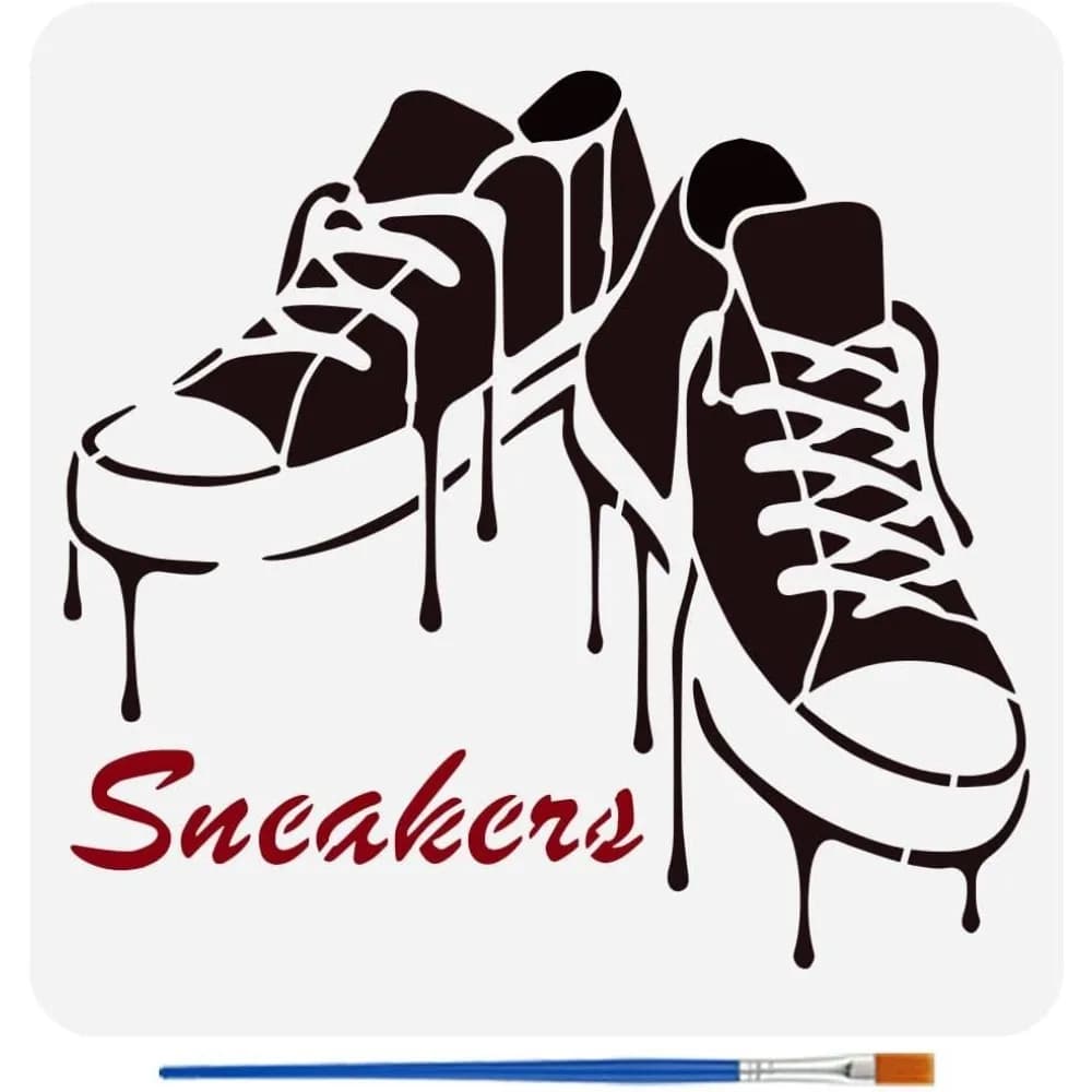 Stencil per scarpe Graffiti con pennello 11,8x11,8 pollici Stencil per modelli di scarpe da ginnastica riutilizzabili Stencil per decorazione di scarpe in PET