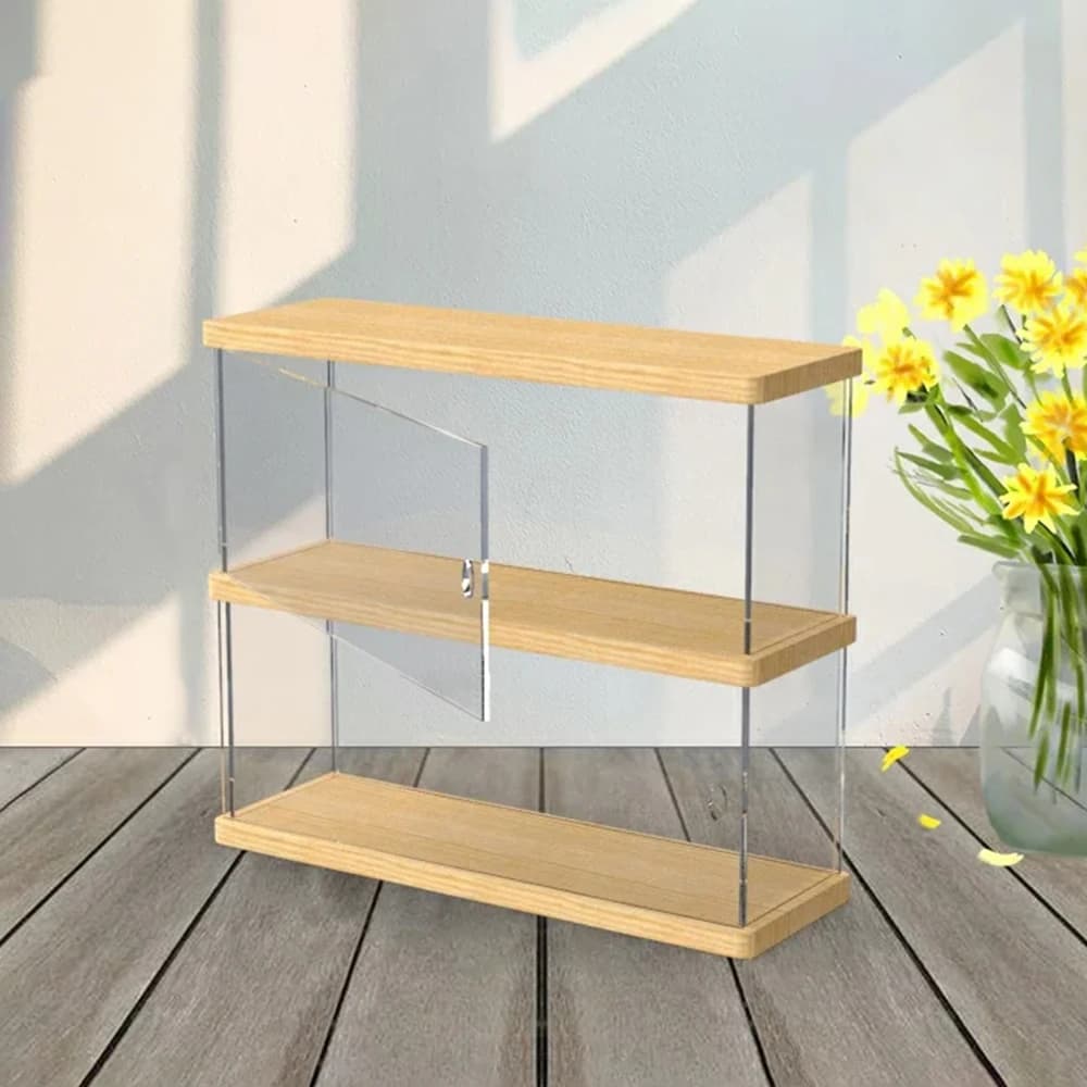 Espositore in Acrilico per Statuette, Supporti per Bambole, Scatole Cieche, Base in Legno, Scatola Antipolvere, Vetrina in Legno per Tazze e Profumi