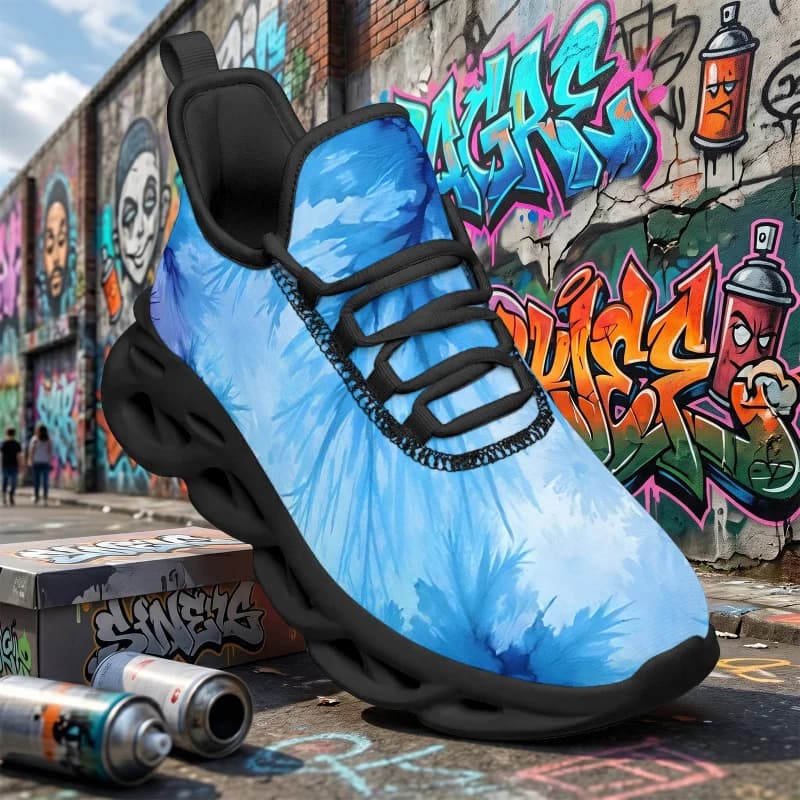 COOLCUSTOMIZE Men's Modern Gradient Navy Blue Explosion Tie-Dye Print Sneakers Wide-fit fashion loafers Plus-size breathable wal