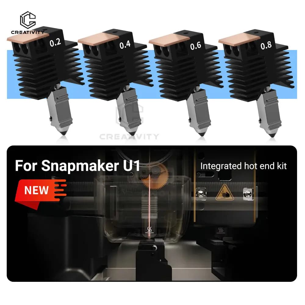 Kit Hotend Migliorato da 4 Pezzi (0.2/0.4/0.6/0.8mm) per Stampante 3D Snapmaker U1 - Assemblaggio Completo, Plug & Play, Blocco Ceramico
