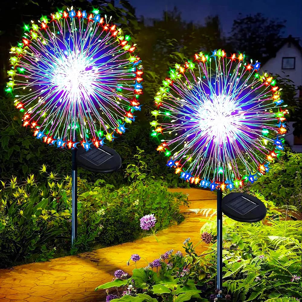 Luci solari per giardino esterno 60/200/420LED Pente di illuminazione a tarassaco Luce solare per fuochi d'artificio per Natale Halloween Decorazione del prato