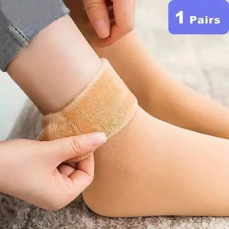 1 pair of short cashmere socks with thick winter women's insulation, nylon snow velvet boots, solid color, high quality women's floor socks