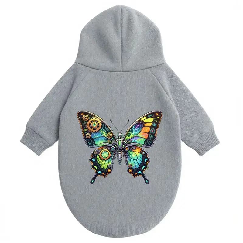 Cyberpunk Butterfly Dog Hoodie, Autumn Winter Pet Pullover, Warm Comfort, Stylish Petwear.