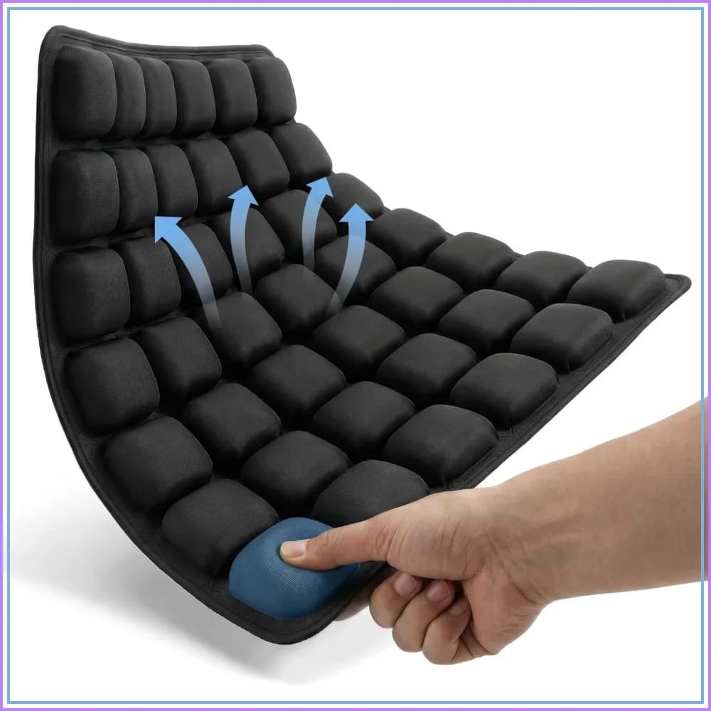 Travel Cushion for Airplane Seat, Inflatable Wheelchair Cushion with 42 Airbags, Ergonomic Support for Car Office Stadium, Pressure Relief - Black