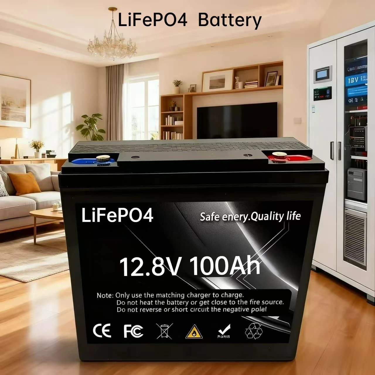 12.8V LiFePO4 Lithium Battery 100Ah Capacity Built-in 200A BMS 6000 Deep Cycles Perfect for Camping Solar Home Backup