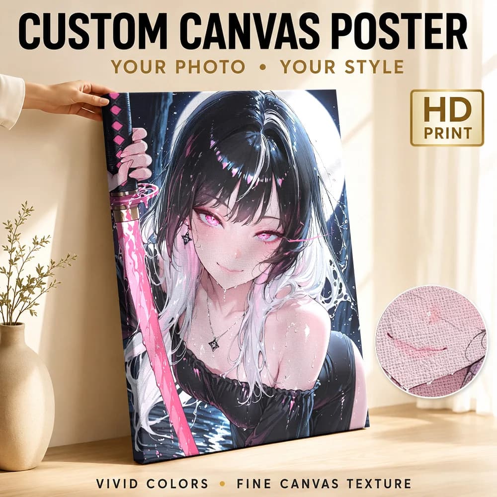 Girl with Pink Katana Canvas Print Poster Custom Modern Pop Culture Wall Paintings Decoration for Man Cave Gift for Collectors