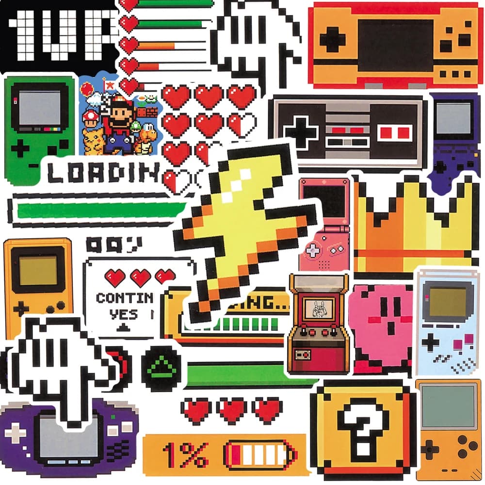 50 pcs stickers for game console classic cartoons decals retro nostalgia for skateboard cars helmet motorcycle stickers graffiti
