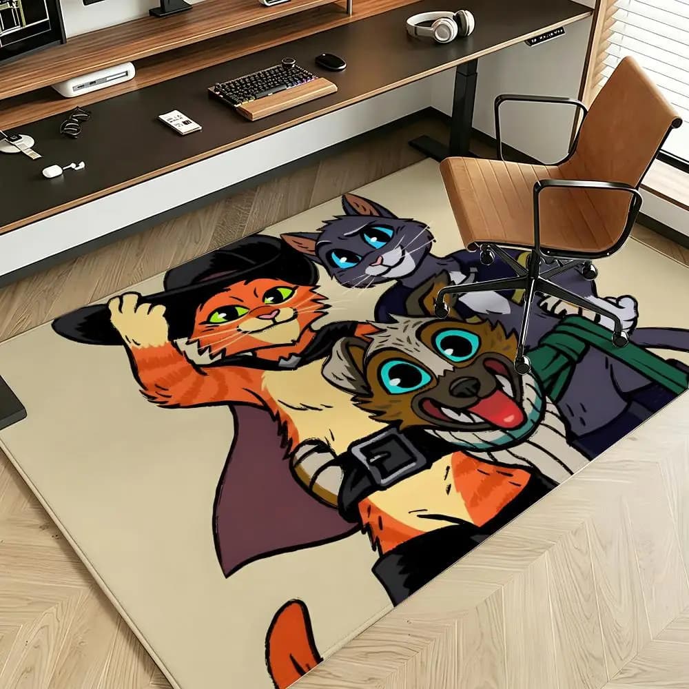 Cartoon P-Puss In B-Boots in soft flannel, suitable for entrances, living rooms, bedrooms and bathrooms