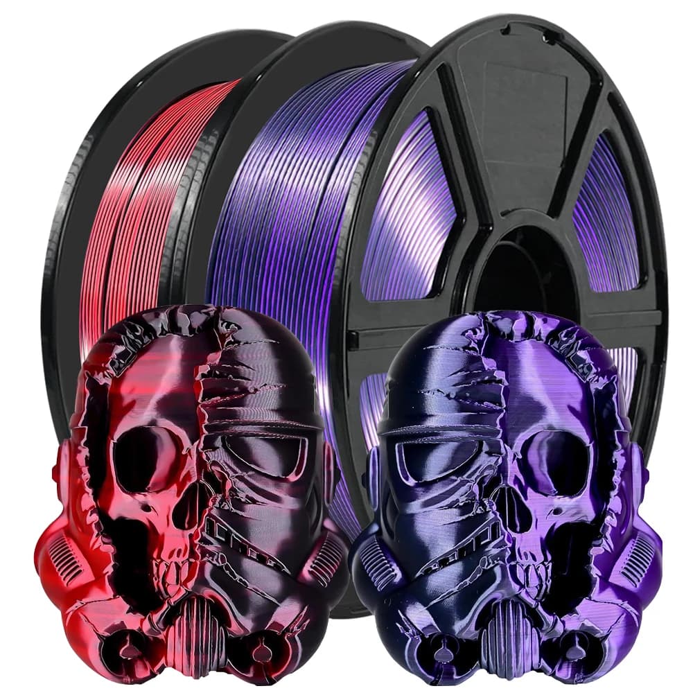 Two-tone silk 3D Printing Filament 250 g Red Silk Black + Black Silk Purple 1,75 mm PLA±0,03 mm Tolerance, perfect for FDM printers