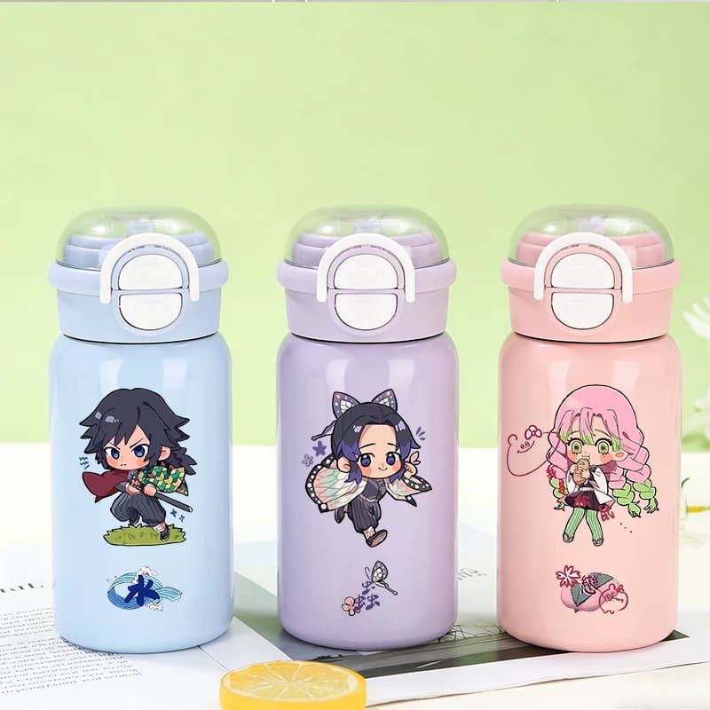 Tazza Termica Demon Slayer da 500ml in Acciaio Inox 316, Bottiglia d'Acqua Portatile con Cannuccia per Ragazzi e Ragazze, Regalo da Viaggio