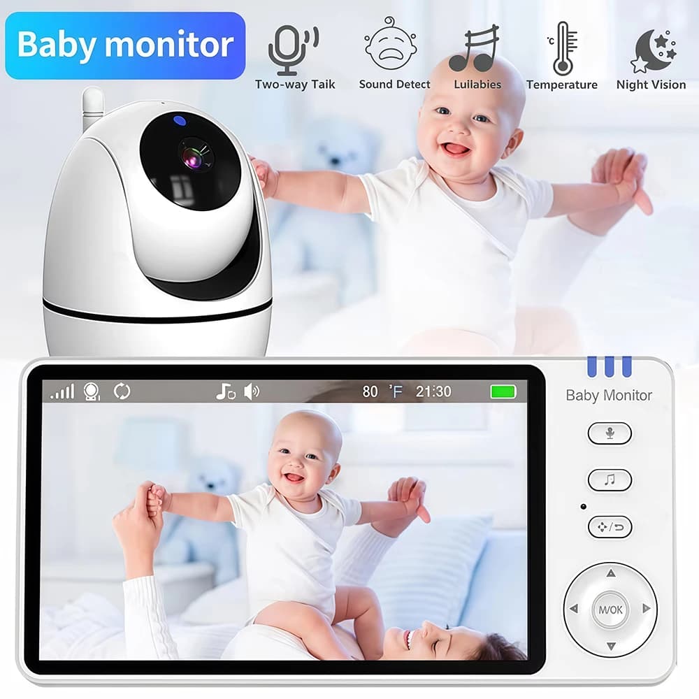 Baby monitor da 5,0 pollici con telecamera VOX Video wireless Nanny 1080 HD Sicurezza Visione notturna Temperatura Movimento remoto Audio bidirezionale