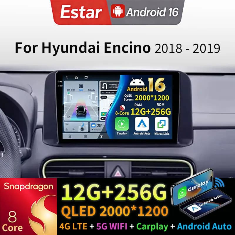 Android 16 Carplay per Hyundai Encino 2018 - 2019 Navigatore Wifi 2din 4G LTE RDS Sistemi Intelligenti per Auto GPS Wireless