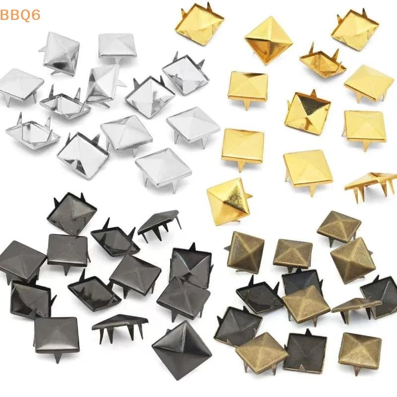 100Pcs 10mm Square Pyramid Metal Studs Rivets 4 Prongs Punk Spikes For Leathercraft Bag Clothes Shoes Decoration DIY Accessories
