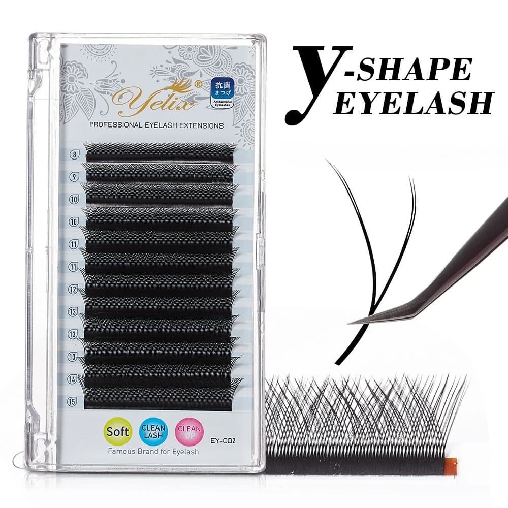 Ciglia a ventaglio pre-assemblate Yelix YY Shape 2D YY, tessute a mano, premium 0.07 D 8-15mm, naturali, morbide, stile brasiliano, per extension ciglia volume