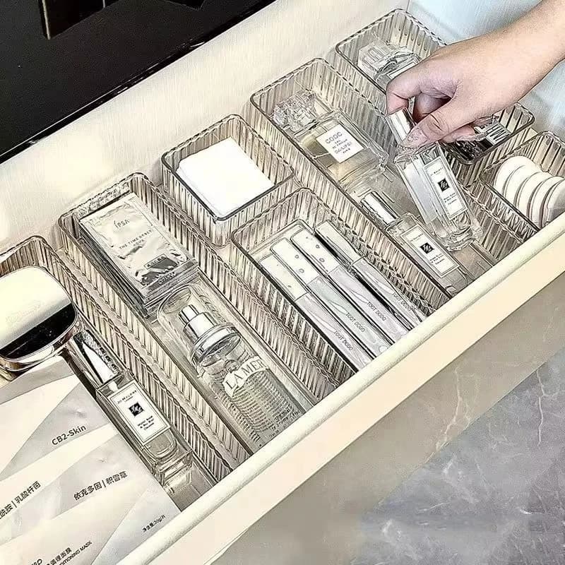 Set di Organizzatori per Cassetti, Scatole di Stoccaggio Trasparenti in Plastica, Organizzatori per Bagno e Trucchi, Contenitori Trasparenti, Scatole in Acrilico
