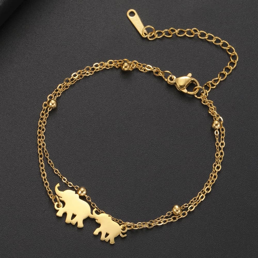 My Shape Bracciale elefante Bracciale con ciondoli animali Bracciale in acciaio inossidabile 2 strati Bracciali femminili adorabili Gioielli Regali per ragazze