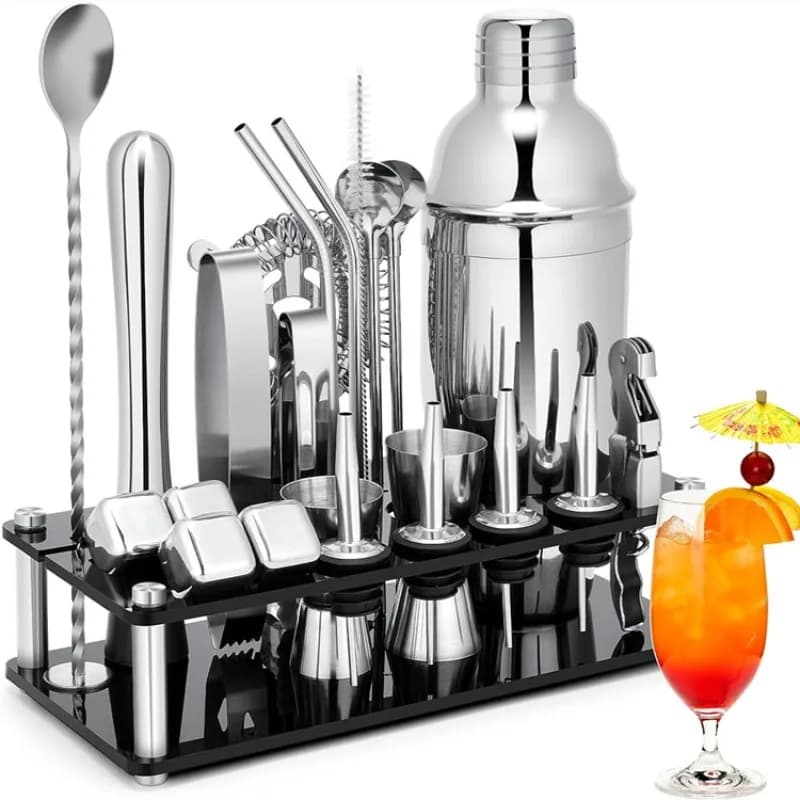 Set professionale di shaker per cocktail in acciaio inossidabile, accessori per baristi con strumenti per set di vino in cristallo