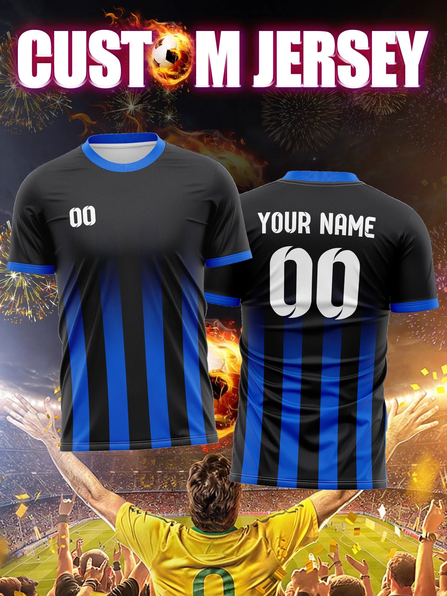 Custom Football Mesh with Picture, Number and Name, Kit with Custom Mymetic Printing, Trendy Football Sport Clothing