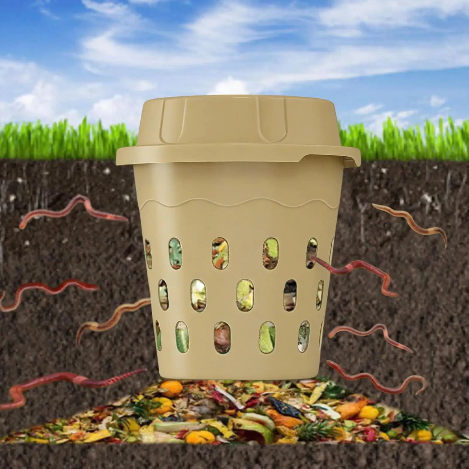 Composter da esterno interrato per giardino e prato, kit compostiera a larva per la cura del giardino domestico, compostiera interrata per insetti