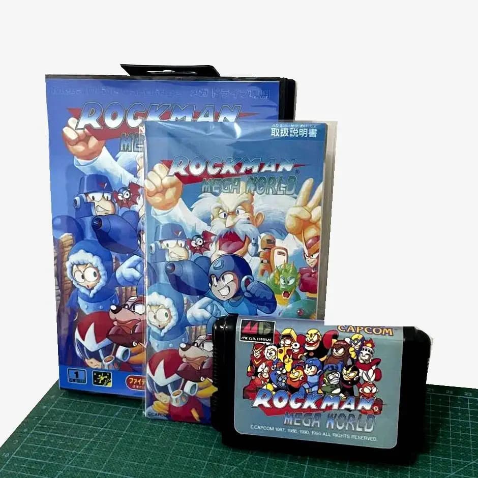 Nuovo arrivo Rockman MegaWorld con scatola e manuale, scheda di gioco MD a 16 bit per Sega Mega Drive per Genesis