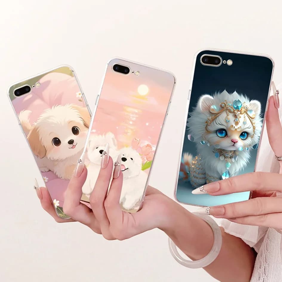 For iPhone 7 Plus Case Lovely Cartoon Cat Funny Painted Back Cover Soft Silicone Phone Case For iPhone 8 Plus 8Plus 7Plus Fundas